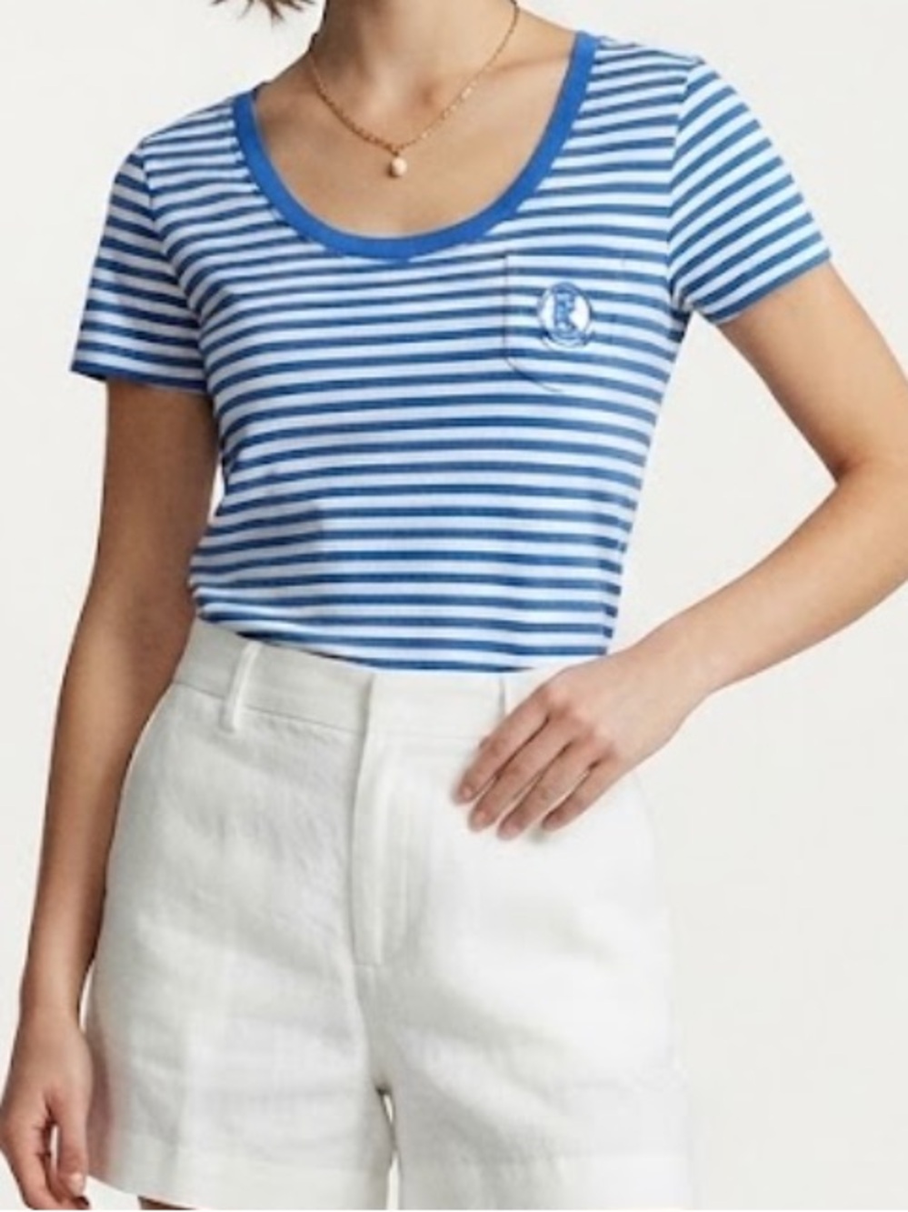 Ralph Lauren Vintage Blue and White Striped Scoop Neck Tee Women’s Size XL